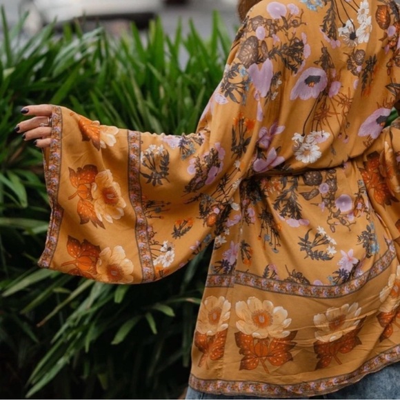 Floral Vintage Print Kimono Duster Cardigan Jacket Cover-Up Hippie Boho - Picture 4 of 5